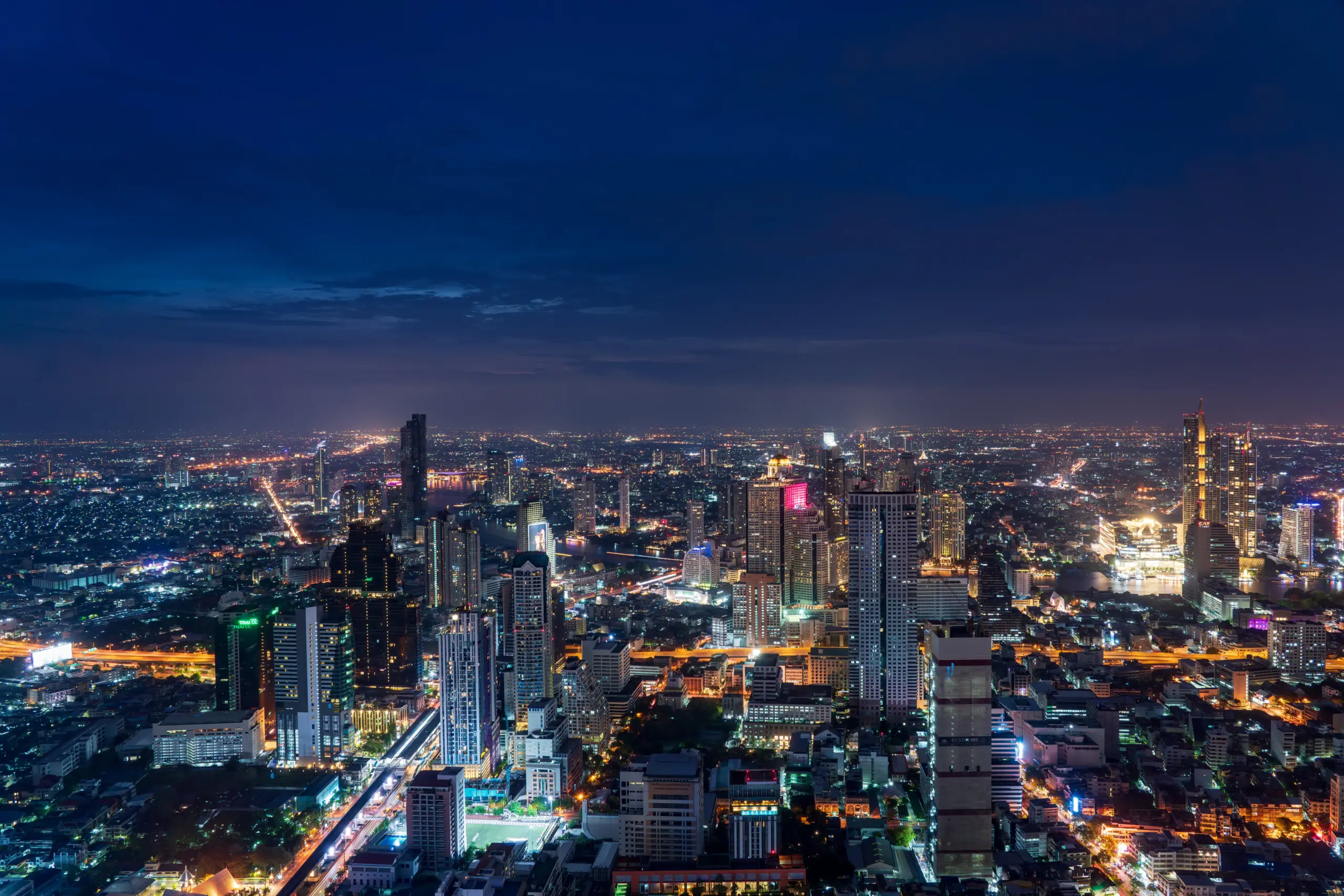 Bangkok city at night from the sky