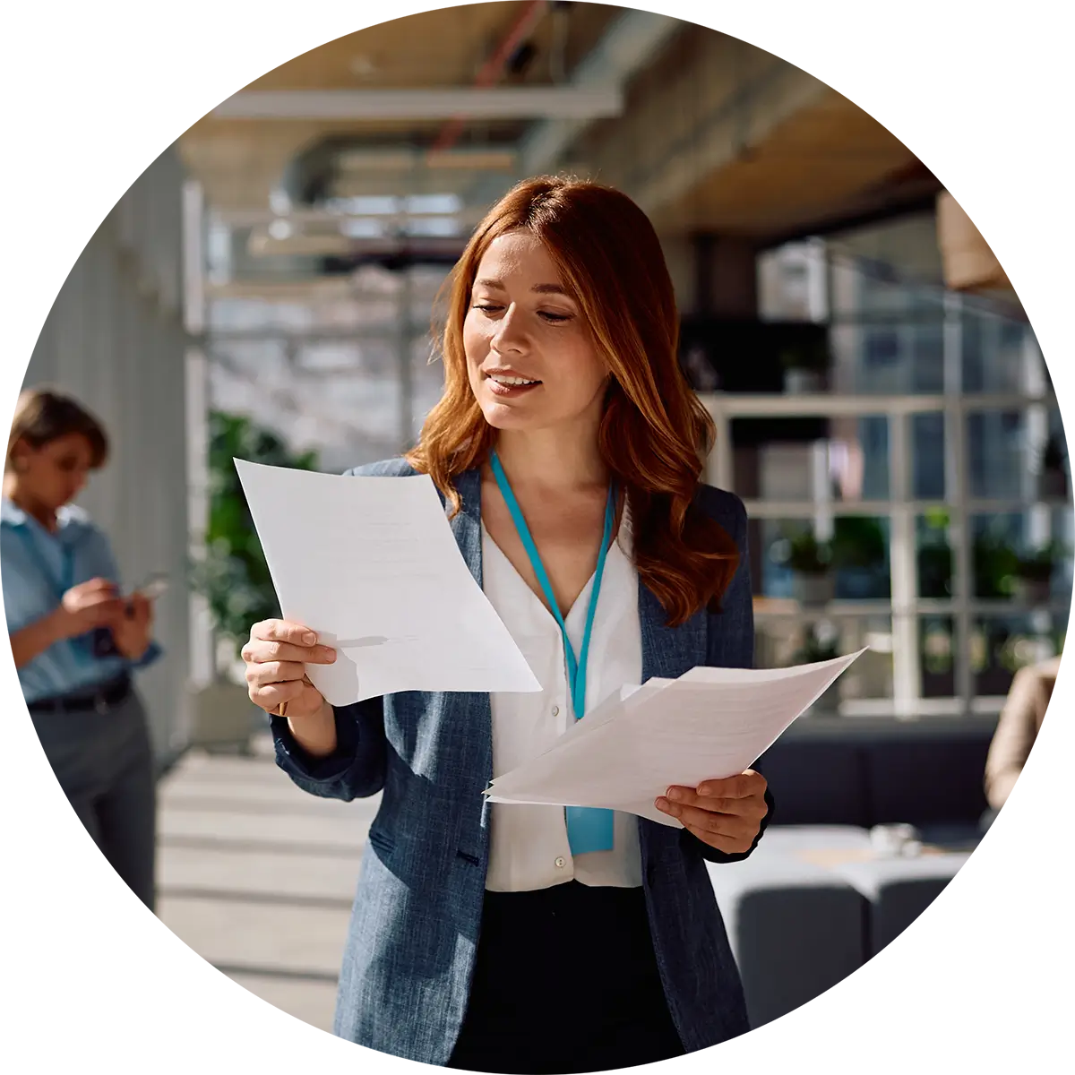 Business woman looking over documents