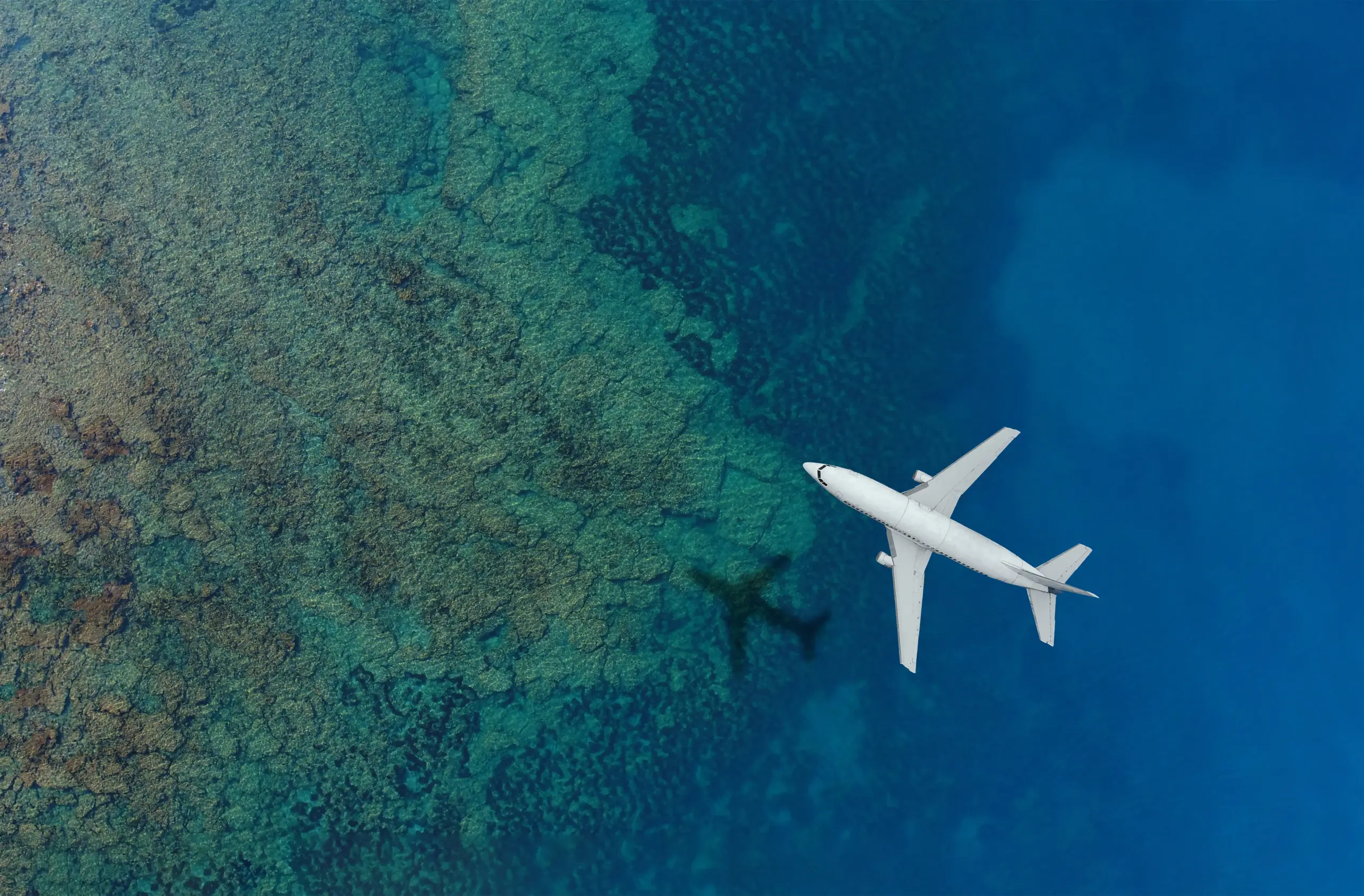 Plane flying over the sea
