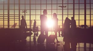 Passangers travelling through an airport