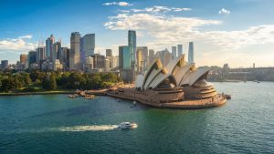 Sydney Opera House overlooking Sydney Harbour in Australia.